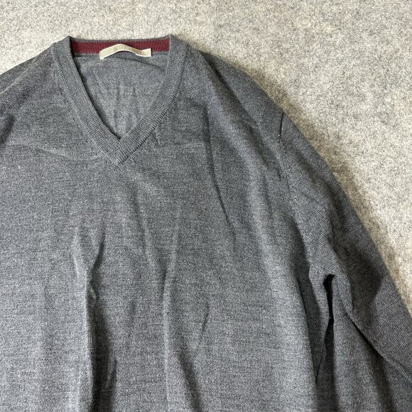 Raffi Linea Uomo Sweater Mens Large V-Neck 100% Extra Fine Merino Wool Gray FLAW - Picture 2 of 10